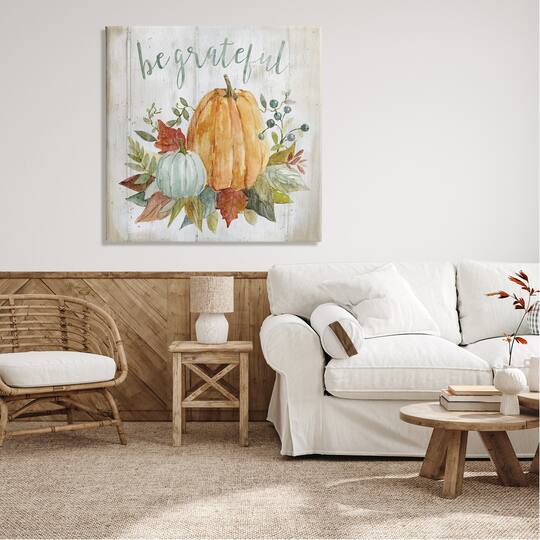 Stupell Industries Be Grateful Autumnal Botanicals Canvas Wall Art